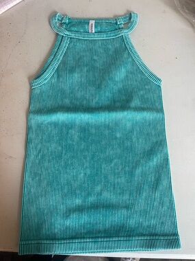 Zenana Outfitters Turquoise Ribbed Halter Tank Top